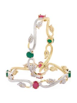 Jewels Galaxy - Sparkling Ruby Multi-Color Floral Designed AD Bangles (Pack of 2)