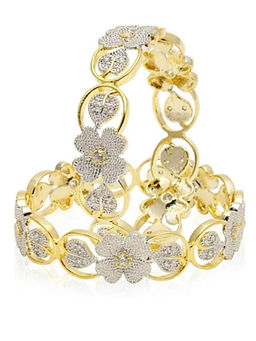 Jewels Galaxy - Floral Designed Classic Gold Plated Zircon Bangles (Pack of 2)