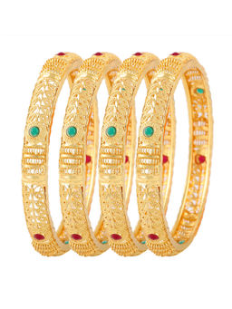 Jewels Galaxy - Well Crafted Ruby Multi-Color Gold Plated Bangles (Pack of 4)