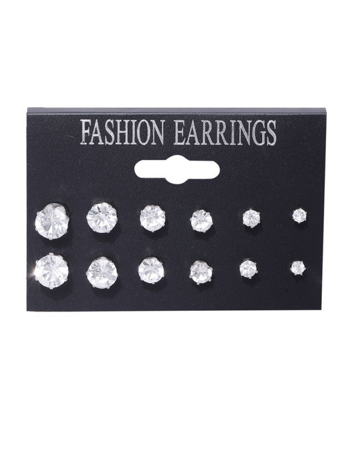 Jewels Galaxy Stunning Cubic Zirconia Wonderful Stud Earrings (Pack of 6)