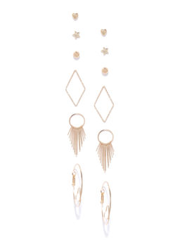 Jewels Galaxy - Splendid Heart Star Geometric Gold Plated Elegant Earrings (Pack of 6)