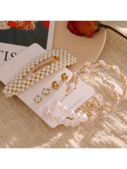 Jewels Galaxy - Trending Stud & Hoop Earrings With a Pearl Clature (Set of 5)