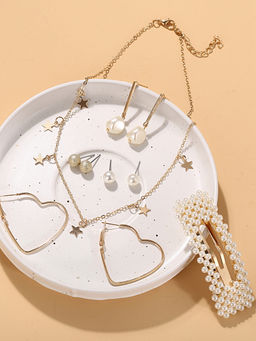 Jewels Galaxy - Trending Stud & Hoop Earrings With Star Necklace & a Pearl Clature (Set of 6)