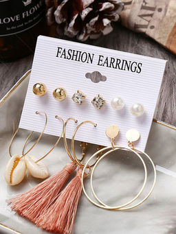 Jewels Galaxy - Limited Edition Gold Plated Stud & Hoop Earrings (Set of 6)