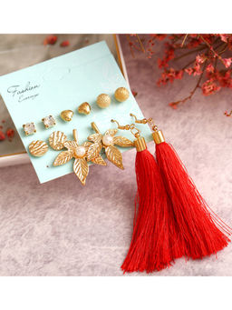 Jewels Galaxy - Exclusive Gold Plated Stud & Drop Earrings (Set of 6)