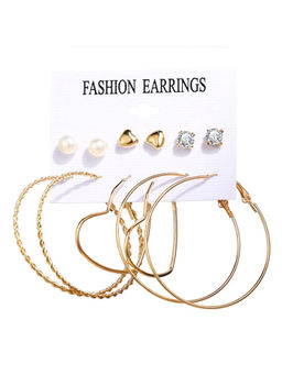 Jewels Galaxy - Exclusive Gold Plated Stud & Hoop Earrings (Set of 6 )