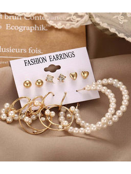 Jewels Galaxy - Stunning Pearl & AD Gold Plated Earrings (Set of 6)
