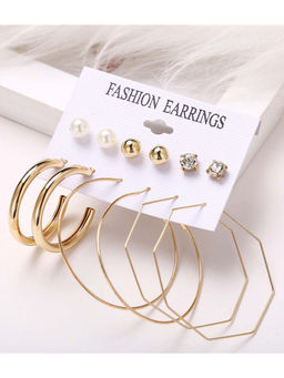 Jewels Galaxy - Swanky Pearl & AD Gold Plated Earrings (Set of 6)