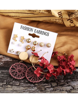 Jewels Galaxy - Multi-colour Wonderful Pearl & AD Multi Designs Gold Plated Earrings (Set of 7)