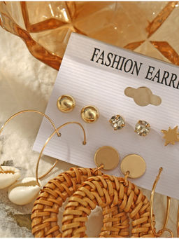 Jewels Galaxy - Multi-colour Exquisite AD Thread Design Gold Plated Earrings (Set of 6)