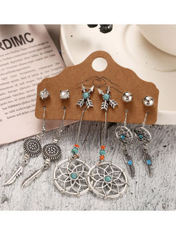 Jewels Galaxy - Stunning Feather inspired Oxidized German Silver Earrings (Set of 6)