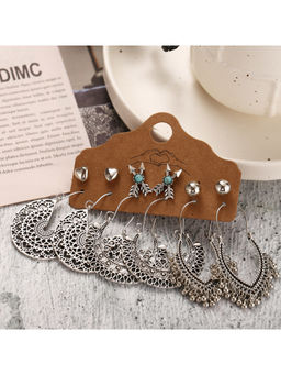 Jewels Galaxy - Trendy Oxidized German Silver Plated Earrings (Set of 6)