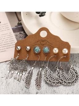 Jewels Galaxy - Contemporary Oxidized German Silver Plated Earrings (Set of 6)