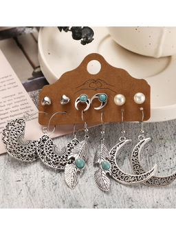 Jewels Galaxy - Pearl Feather Oxidized German Silver Plated Earrings (Set of 6)