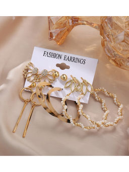 Jewels Galaxy - Mesmerizing Pearl Gold Plated Earrings (Set of 6))