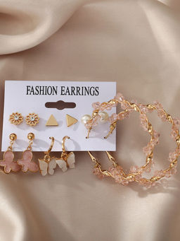 Jewels Galaxy - Pink Gold Plated Earrings Combo (Set of 6)
