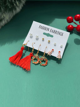 Jewels Galaxy - Multi-Color Stylish Pearl Gold Plated Earrings Combo (Set of 6)