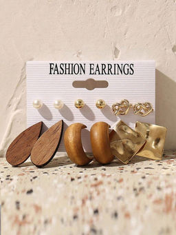 Jewels Galaxy - Pearl Gold Plated Jewellery For Women Earrings (Pack of 6)