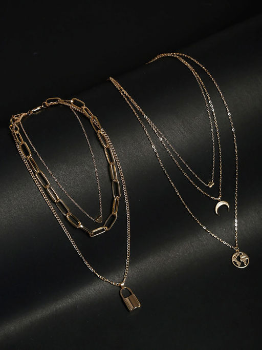 Jewels Galaxy Gold Plated Layered Necklace Combo