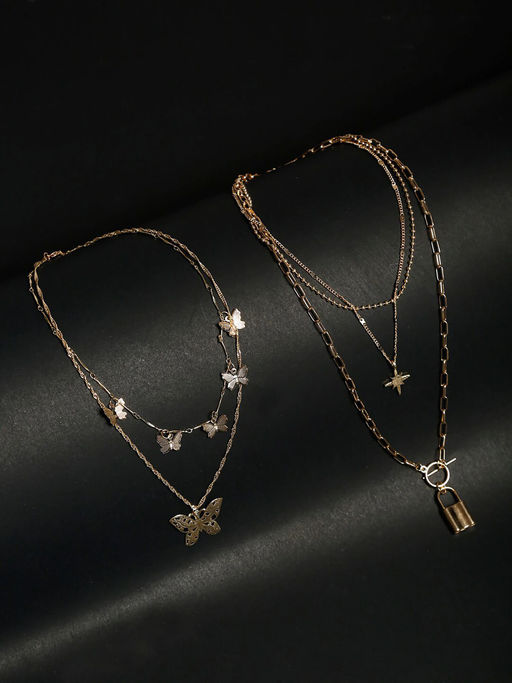 Jewels Galaxy Gold Plated Layered Necklace Combo