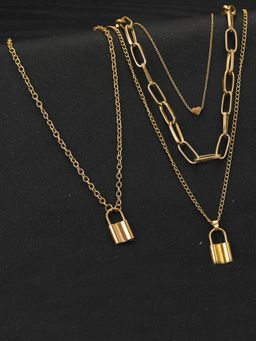 Jewels Galaxy - Jewellery for Women Gold Plated Lock Layered Necklaces Combos