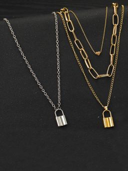 Jewels Galaxy - Jewellery for Women Gold Plated & Silver Plated Lock Layered Necklaces Combos