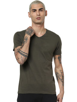 Jack & Jones - Green Slim Fit V-Neck T-Shirt