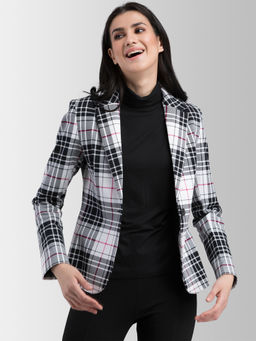 FableStreet - White Checks Blazer