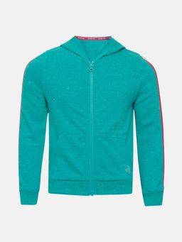 Jockey Juniors - AG20 Girls Cotton French Terry Printed Hoodie Jacket-Paradise Teal SnowMelange
