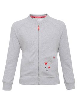Jockey Juniors - UG05 Girls Super Combed Cotton Embroidery Design Jacket - Light Grey Melange