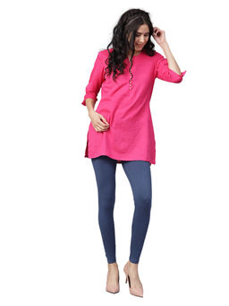 Jaipur Kurti - Navy Blue Solid Cotton Lycra Leggings