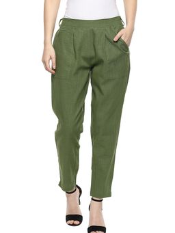 Jaipur Kurti - Olive Solid Cotton Slub Pant