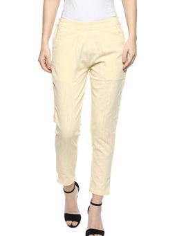 Jaipur Kurti - Yellow Solid Cotton Slub Pant