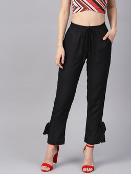 Jaipur Kurti - Black Solid Rayon Pant