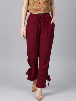 Jaipur Kurti - Maroon Solid Rayon Pant
