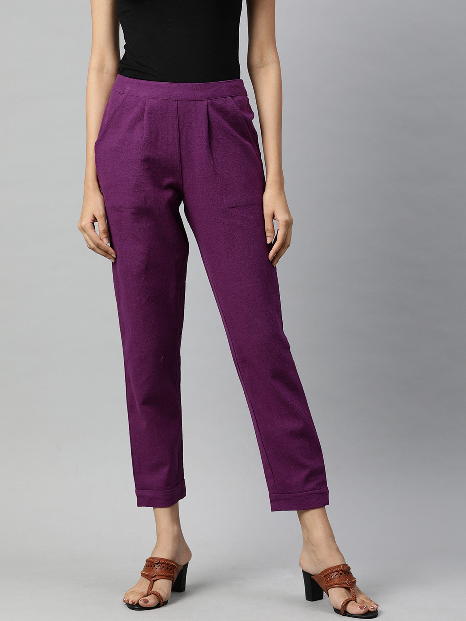 jaipur kurti Purple Solid Cotton Slub Pant-picture-44