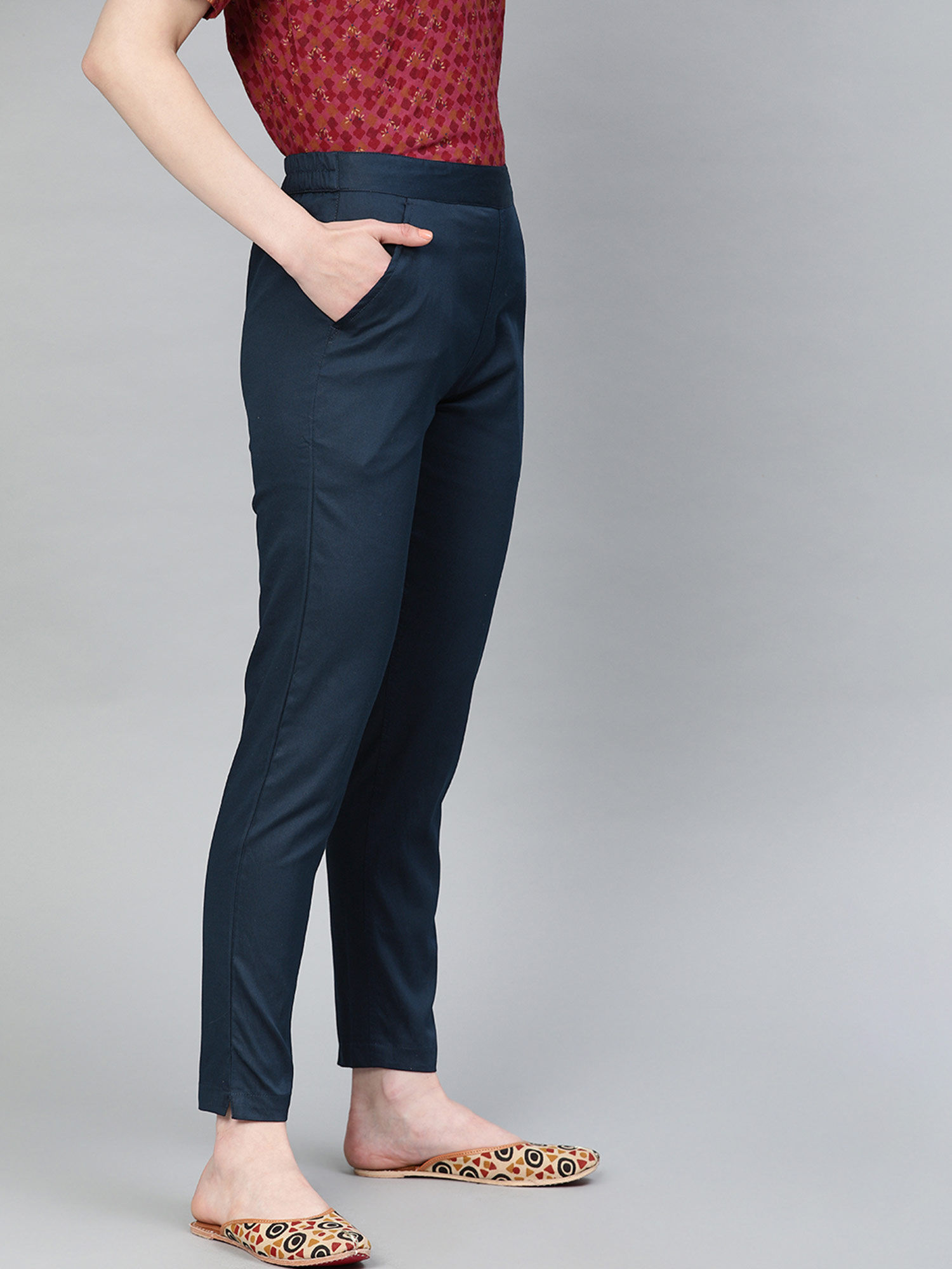 Buy Jaipur Kurti Navy Blue Solid Cotton 