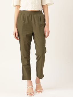 Jaipur Kurti - Olive Solid Ethnic Wear Pant