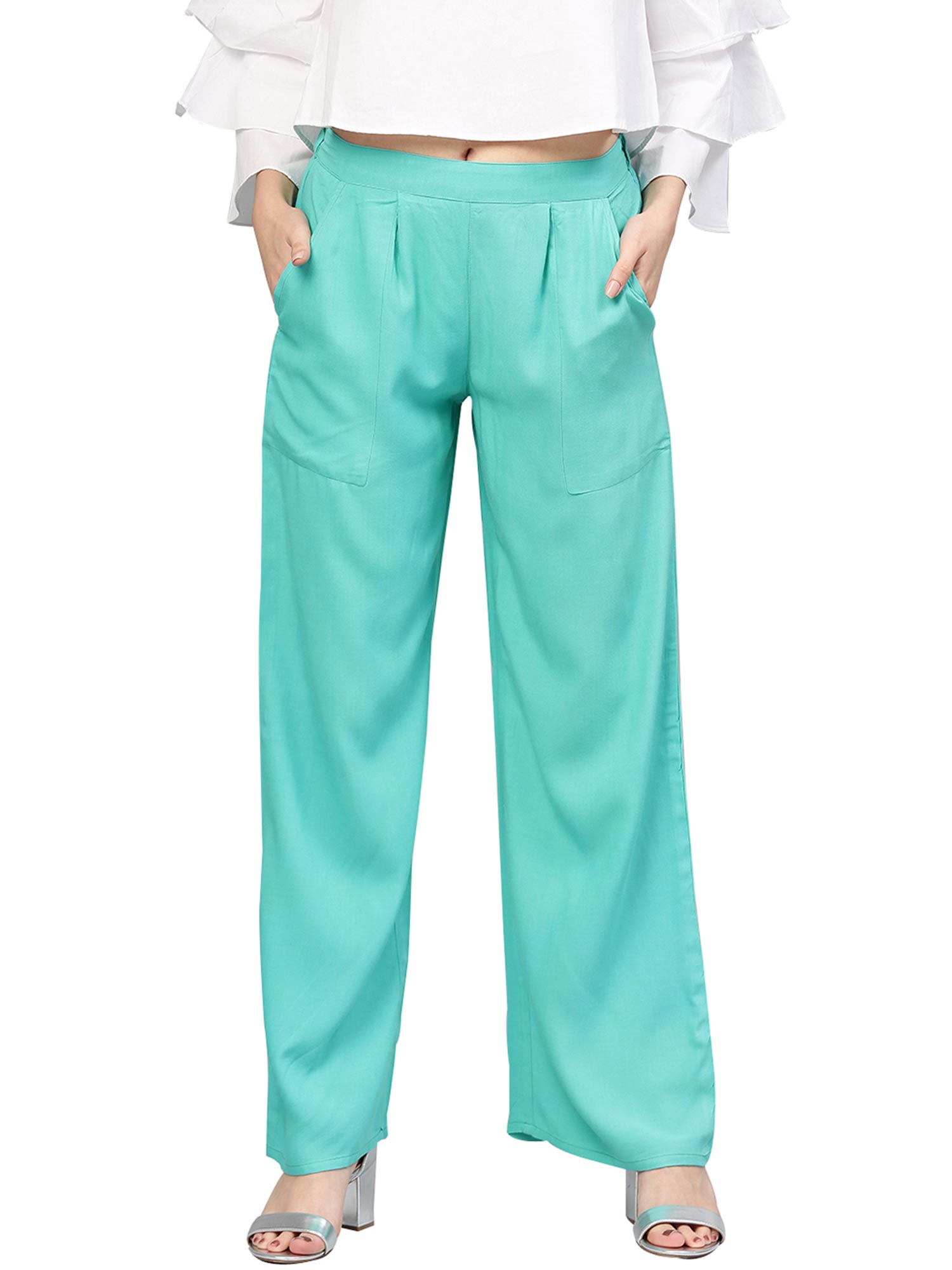 jaipur kurti Sea Green Solid Rayon Palazzo-picture-42