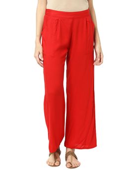 Jaipur Kurti - Red Solid Rayon Palazzo