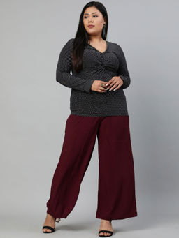 Jaipur Kurti - Wine Solid Rayon Palazzo