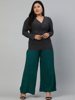 Jaipur Kurti - Bottle Green Solid Rayon Palazzo