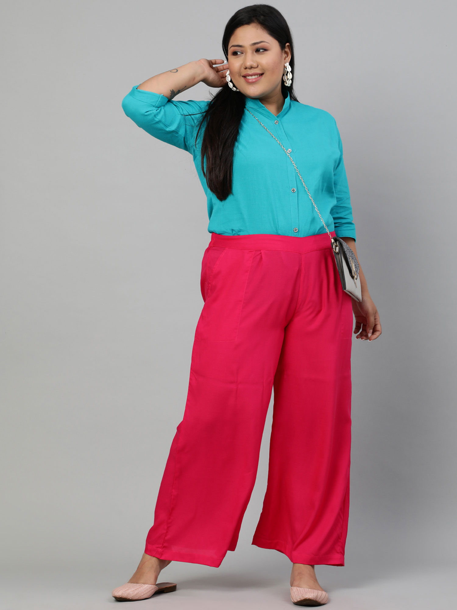 Pink Solid Rayon Palazzo-image-14