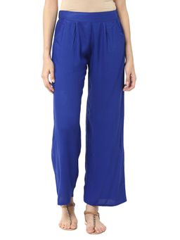 Jaipur Kurti - Navy Blue Solid Rayon Palazzo