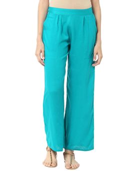 Jaipur Kurti - Turquoise Blue Solid Rayon Palazzo