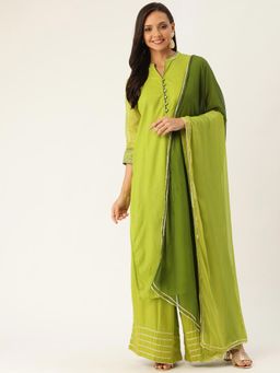 Jaipur Kurti - Green Woven Kurta with Palazzo and Dupatta (Set of 3)
