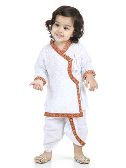 BownBee - Full Sleeve Cotton Kanhaiya Dress -White (Set of 2)