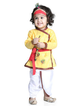 BownBee - Cotton Kanhaiya Dress Morpankh Embroidery Yellow (Set of 5)