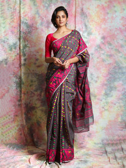 CHARUKRITI - Dark Grey Woven Handloom Saree