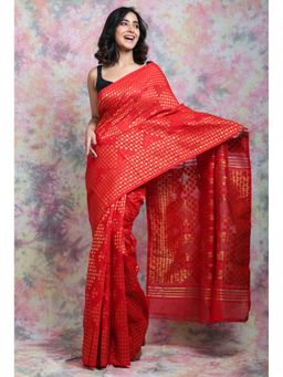 CHARUKRITI - Geometrics Weaving Red Jamdani Saree